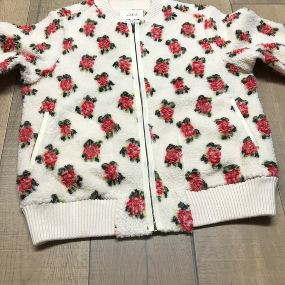 The Great. Bomber Jacket Womens Size 1 US Small Zip Plush Cream Rose Fleece - Picture 9 of 14